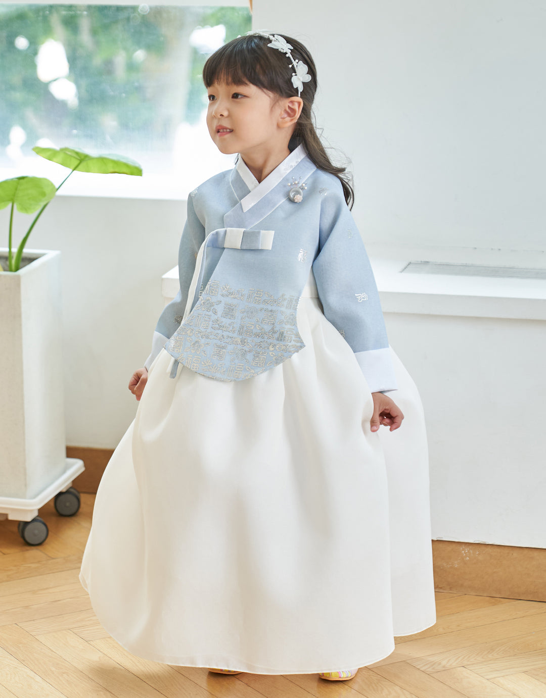 Hanbok Girl Baby Korea Traditional Clothing Set First Birthday Celebration Party 100th Birth Celebration 1-10 years Ivory Blue