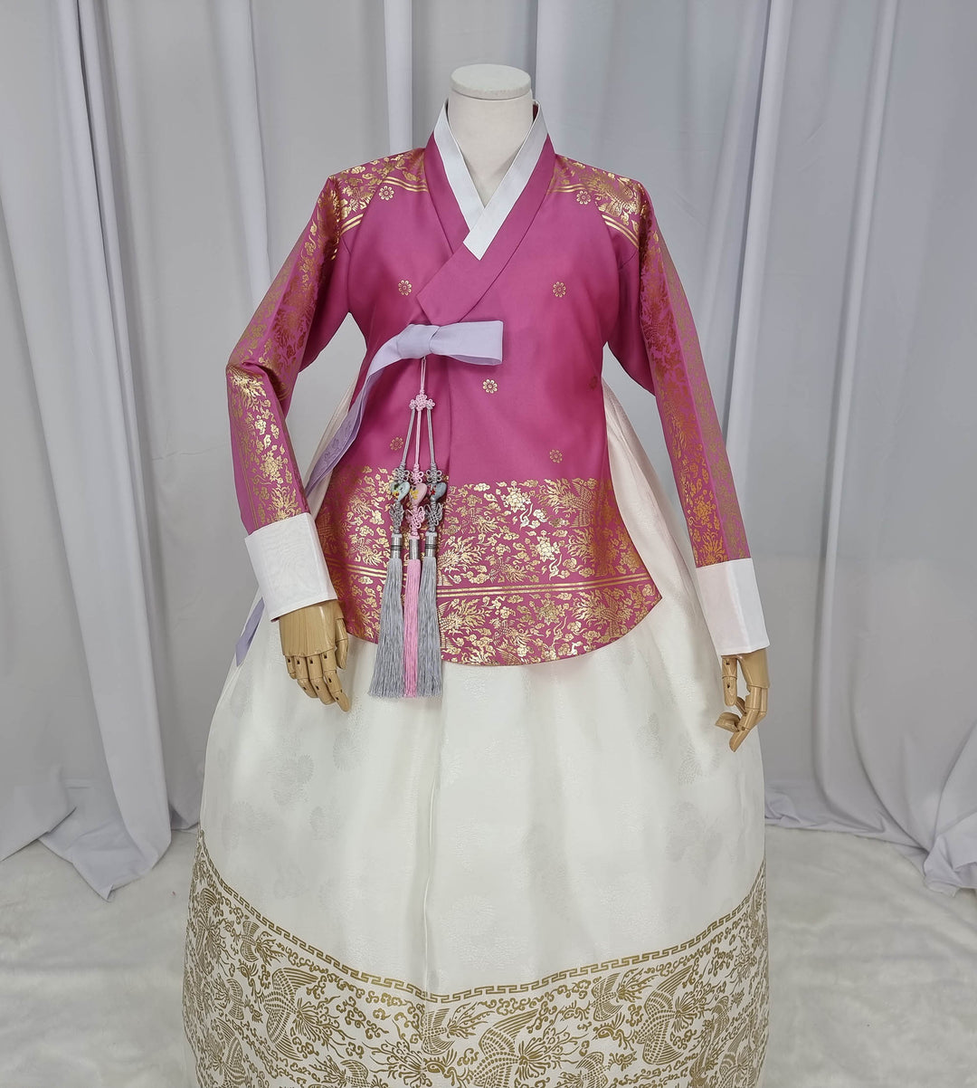 Korean Traditional Woman Personal Custom Hanbok Wedding Party Ceremony High Quality Print Dangui 당의 Queen Princess Design Hanbok Pink Ivory OSW146