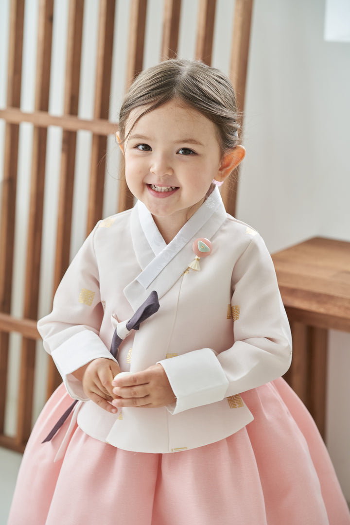 Hanbok Dress Girl Baby Korea Traditional Clothing Set First Birthday Celebration Party Celebration 1–8 Years Ivory Pink OS103