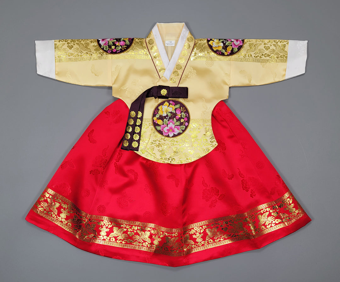 Hanbok Dress Girl Baby Korea Traditional Clothing Set First Birthday Celebration Party 100th Birth1–15 years Gold Print HG149