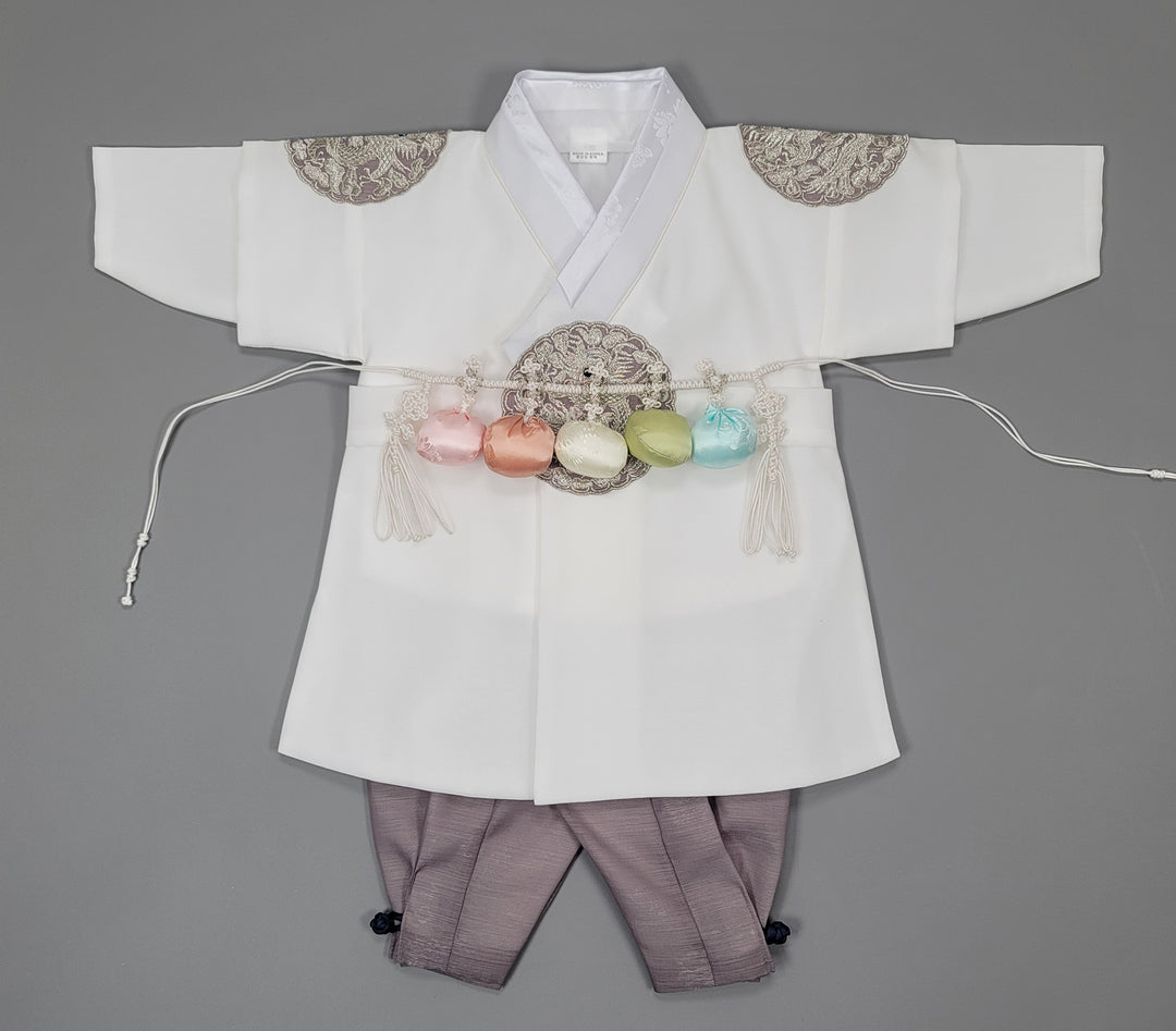 Korean Traditioanl Boy Baby Hanbok Dol Baikil Party Celebration 100th-8 Ages White Kings Design