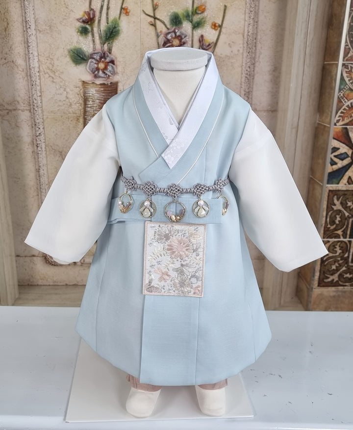 Hanbok Boy Baby Korea Traditional Clothing Set First Birthday Celebration Party 100th Birth Celebration 1–15 years Baby Light Blue HGB105