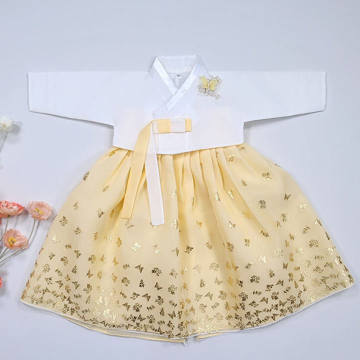 Hanbok Girl Baby Korea Traditional Clothing Set First Birthday Celebration Party 1–10 years 100th days Butterfly Gold Print DGH123