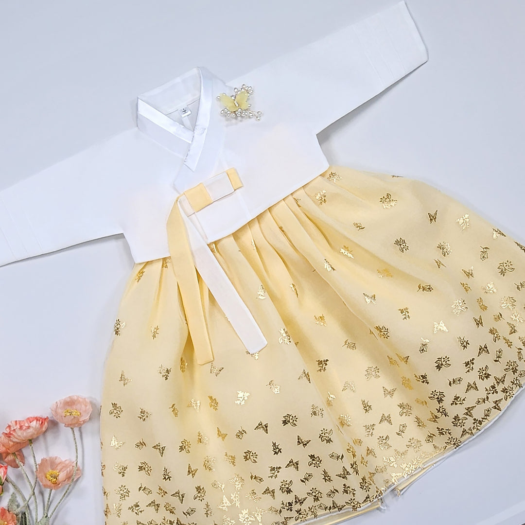 Hanbok Girl Baby Korea Traditional Clothing Set First Birthday Celebration Party 1–10 years 100th days Butterfly Gold Print DGH123