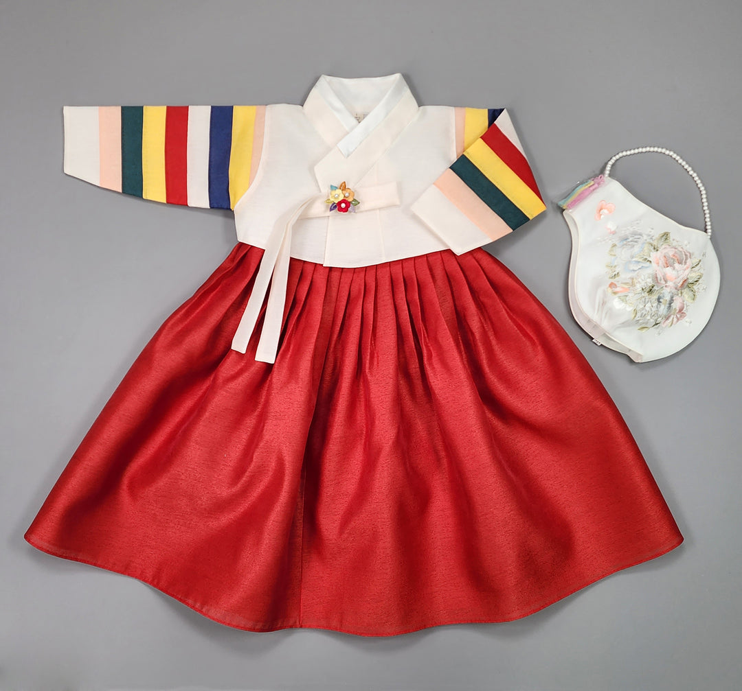 Hanbok Girl Baby Korea Traditional Clothing Set First Birthday Celebration Party Celebration 1–8 Years Vivid Red Saekdong 색동저고리 OSG330