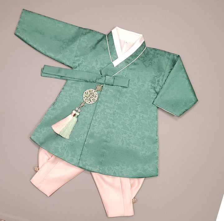 Korean Traditional Boy Baby Hanbok Dol Baikil Party Celebration 100 Days-8 Ages Oriental Silk Green OSB161