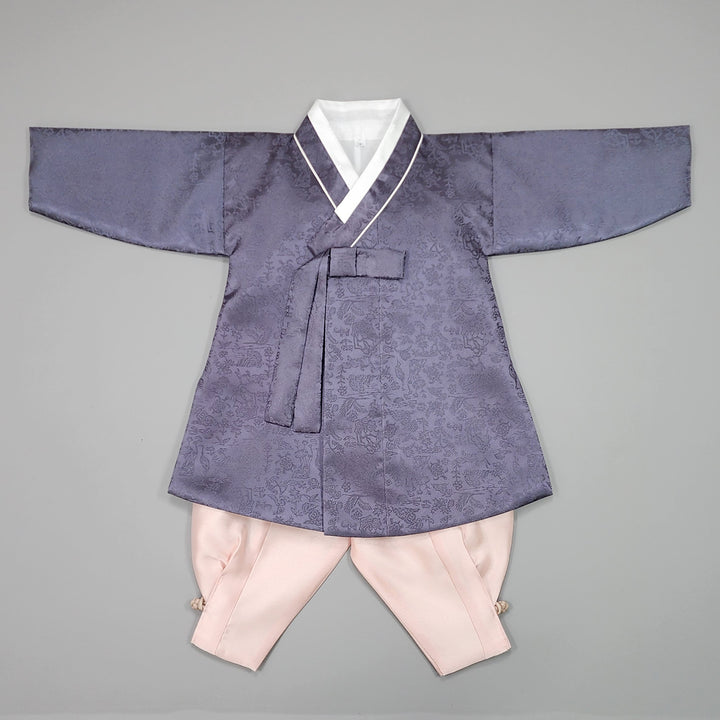 Korean Traditional Boy Baby Hanbok Dol Baikil Party Celebration 100 Days-8 Ages Oriental Silk Gray OSB164