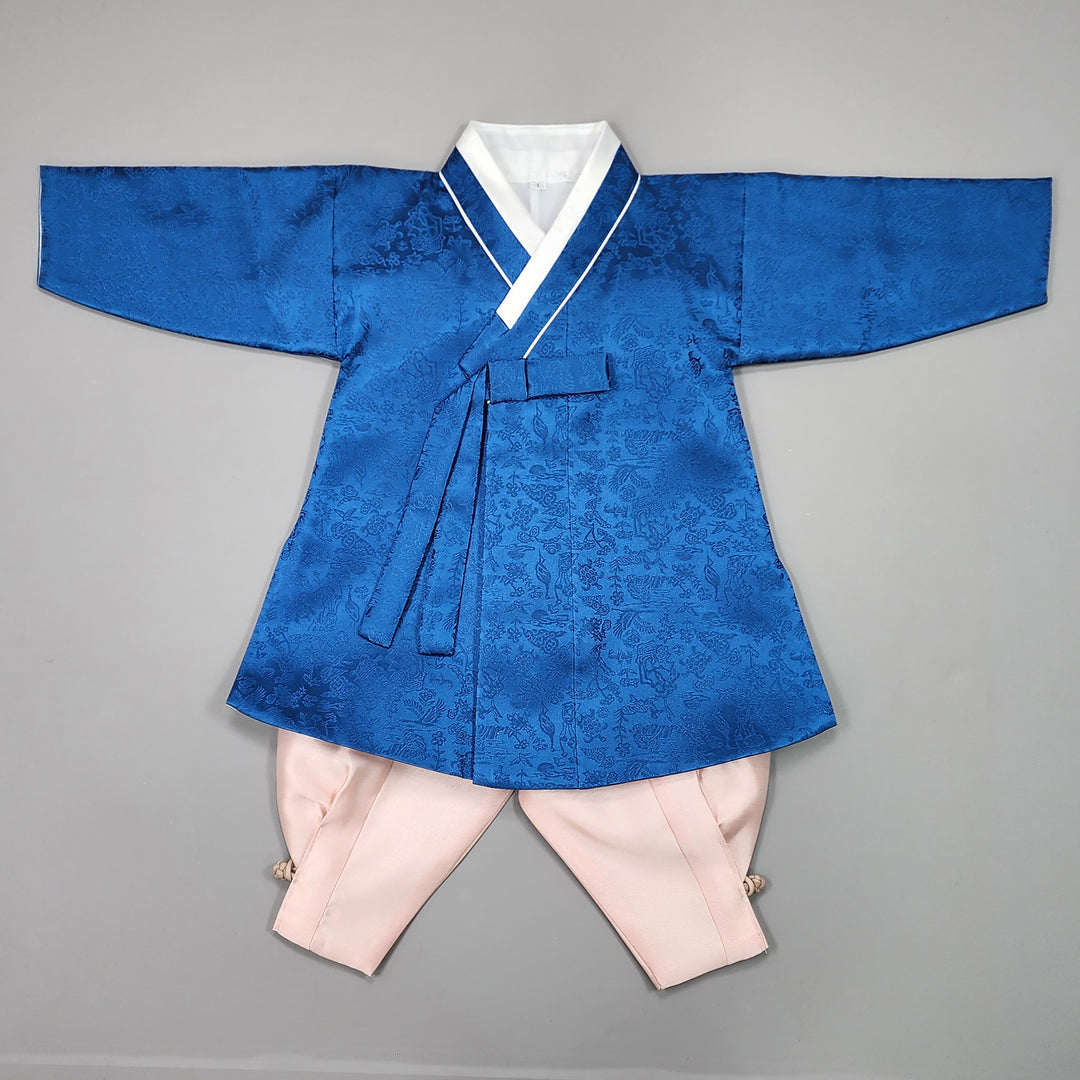 Korean Traditional Boy Baby Hanbok Dol Baikil Party Celebration 100 Days-8 Ages Oriental Silk Dark Blue OSB163