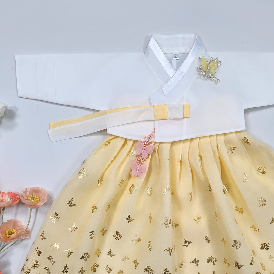 Hanbok Girl Baby Korea Traditional Clothing Set First Birthday Celebration Party 1–10 years 100th days Butterfly Gold Print DGH123