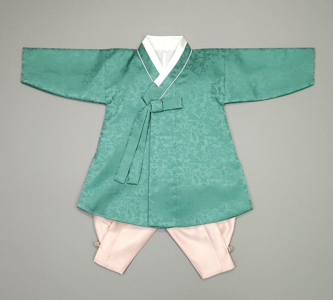 Korean Traditional Boy Baby Hanbok Dol Baikil Party Celebration 100 Days-8 Ages Oriental Silk Green OSB161