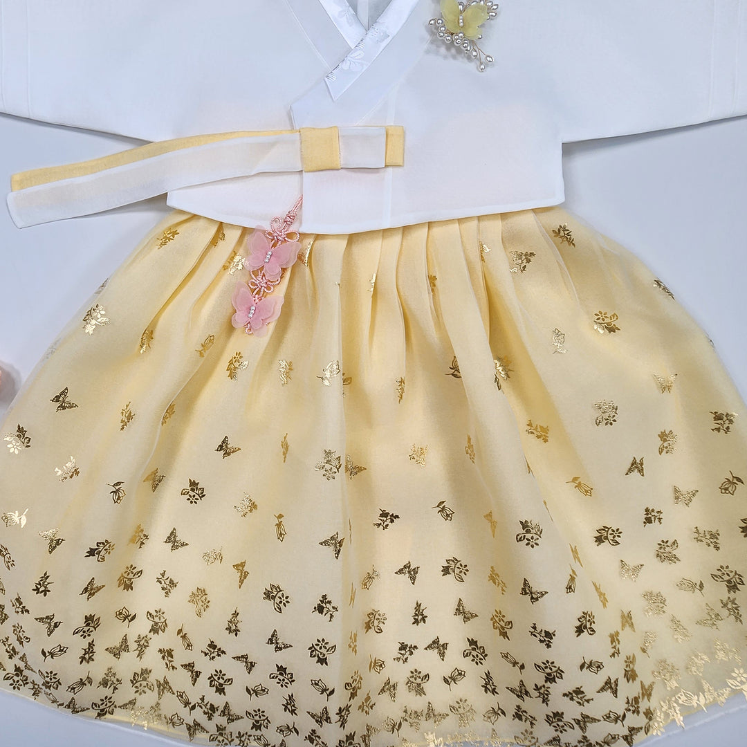 Hanbok Girl Baby Korea Traditional Clothing Set First Birthday Celebration Party 1–10 years 100th days Butterfly Gold Print DGH123