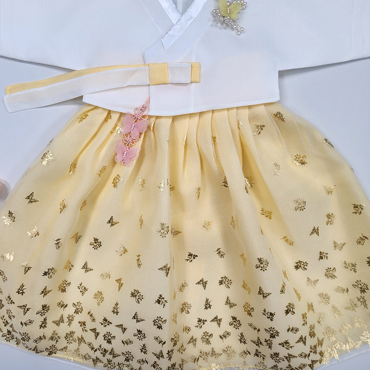 Hanbok Girl Baby Korea Traditional Clothing Set First Birthday Celebration Party 1–10 years 100th days Butterfly Gold Print DGH123