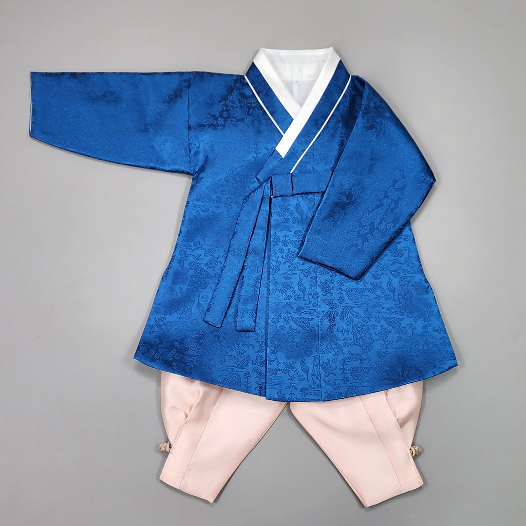 Korean Traditional Boy Baby Hanbok Dol Baikil Party Celebration 100 Days-8 Ages Oriental Silk Dark Blue OSB163