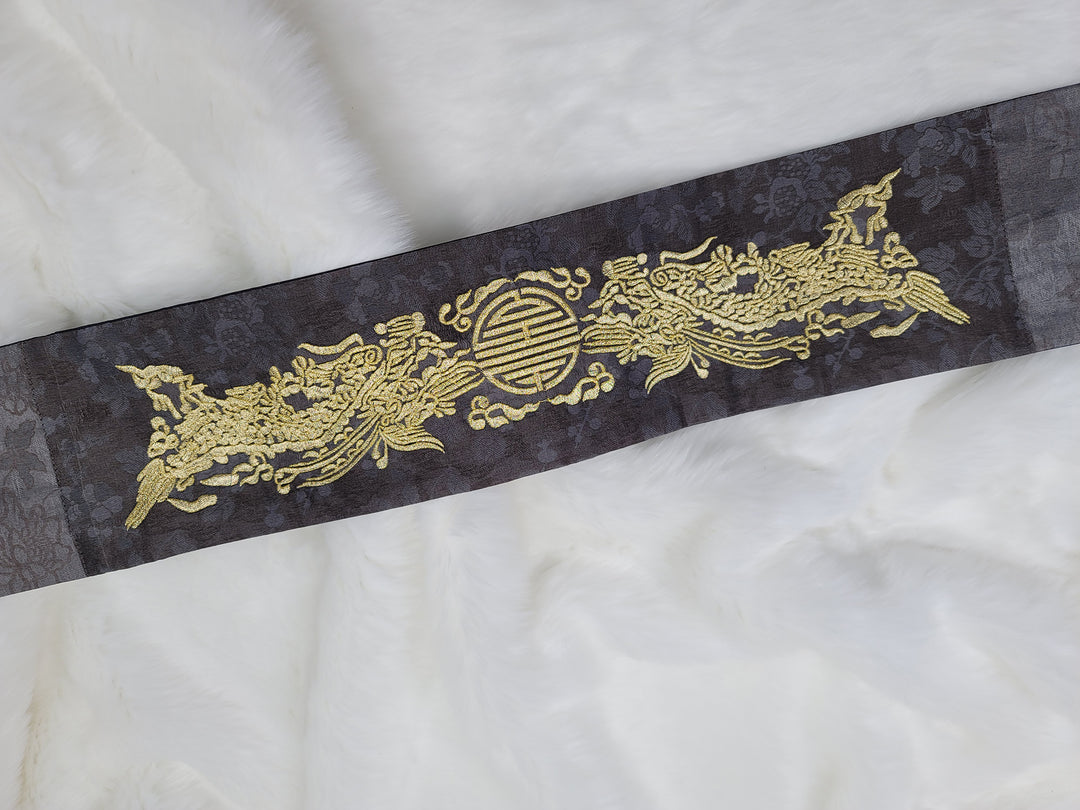 Korean Traditional Hanbok Belt Man Embroidery Charcoal OB02