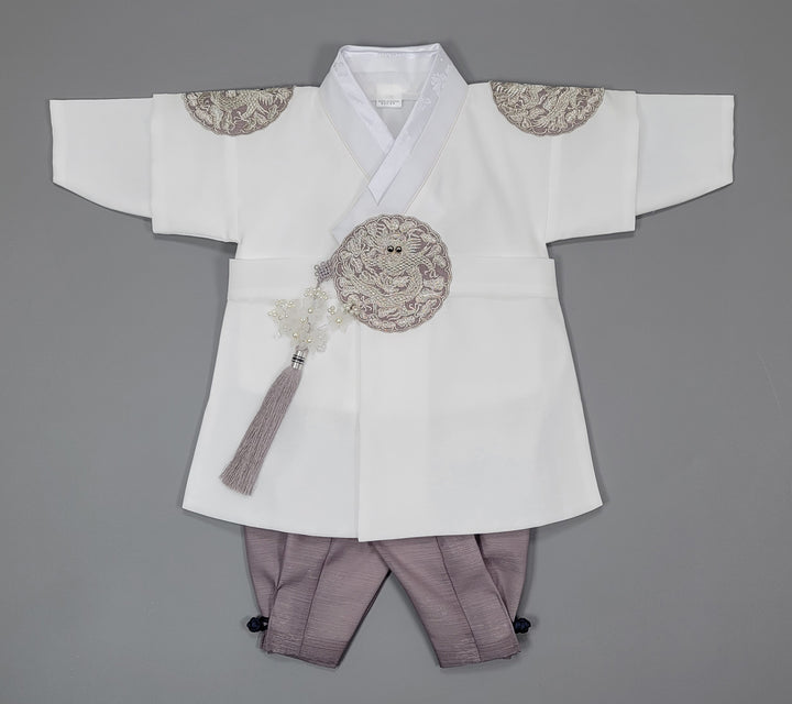 Korean Traditioanl Boy Baby Hanbok Dol Baikil Party Celebration 100th-8 Ages White Kings Design