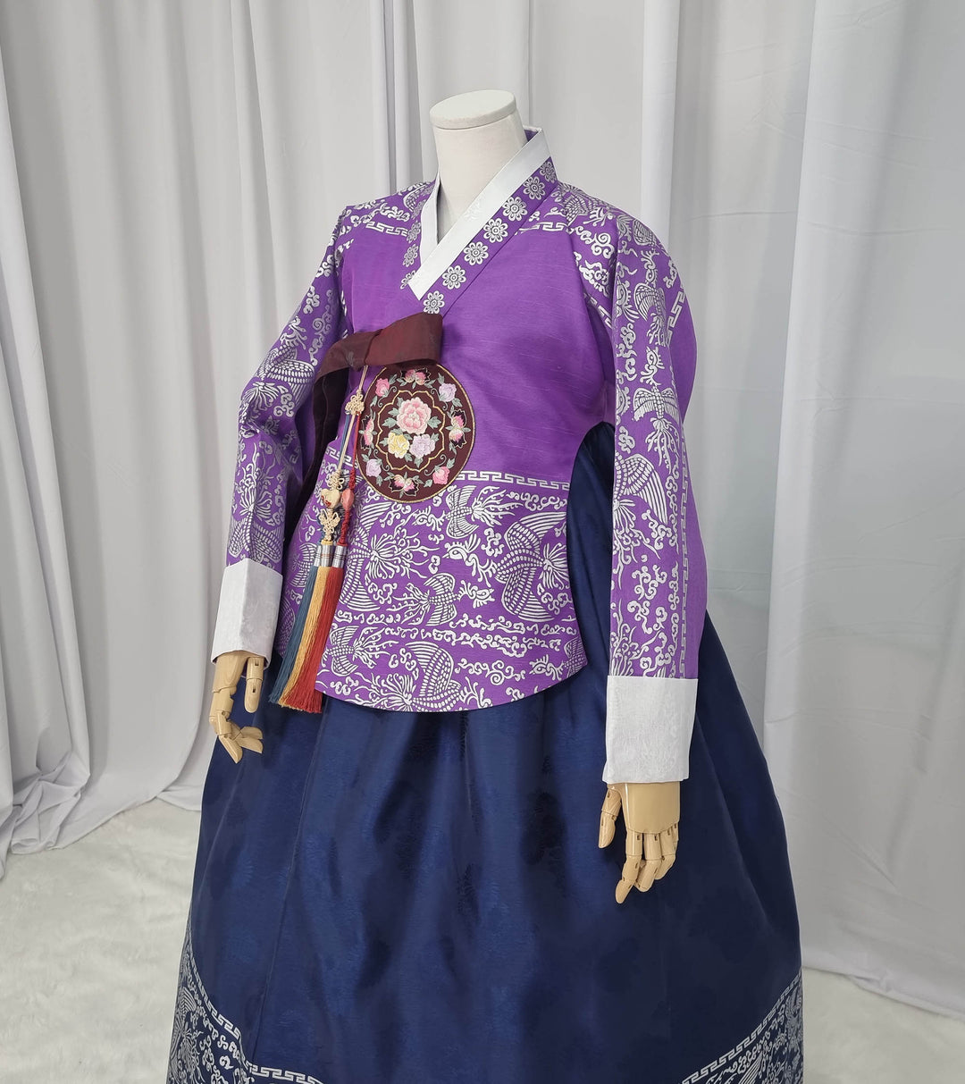 Korean Traditional Woman Personal Custom Hanbok Wedding Party Ceremony High Quality Print Dangui 당의 Queen Princess Design Hanbok Purple Navy OSW143