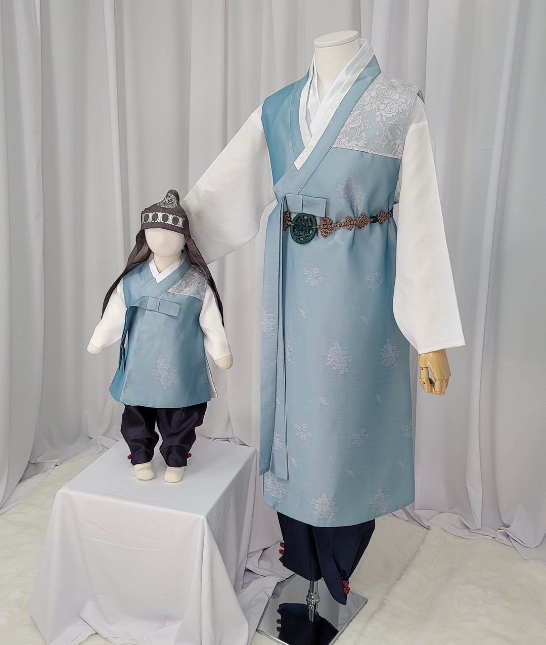 Korean Traditional Man Male Personal Custom Hanbok&nbsp; Light Blue Dad Son Couple Wedding Party Ceremony OSM150