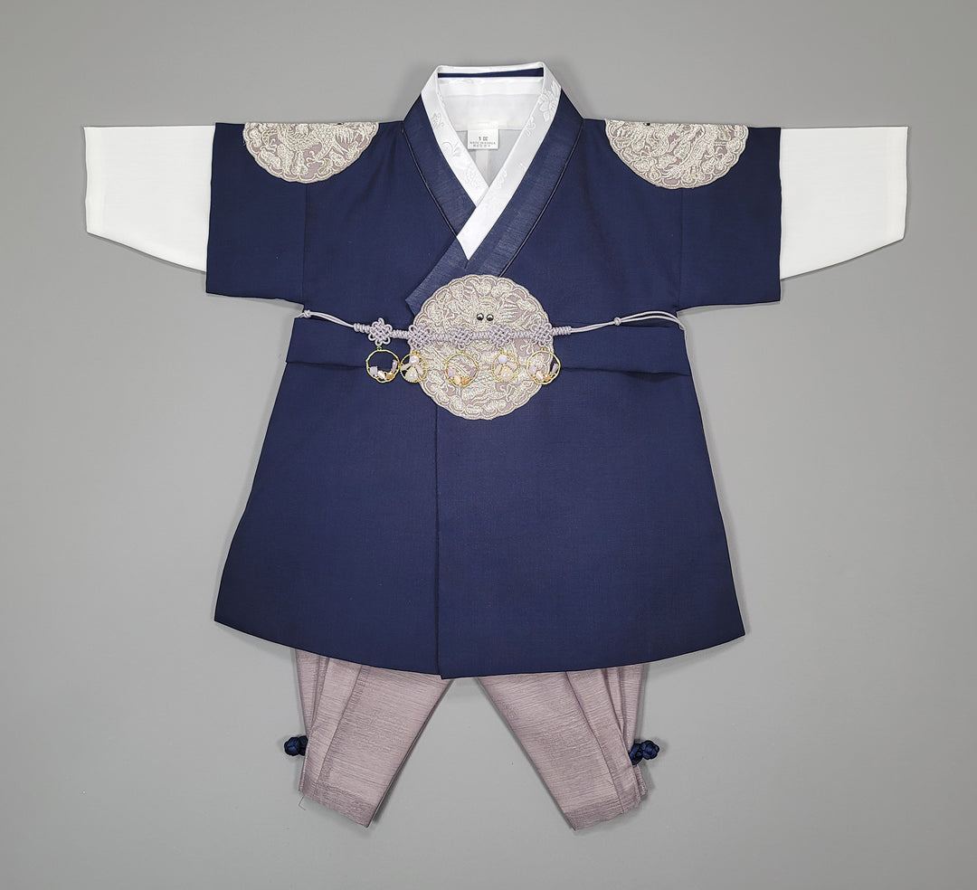 Korean Traditioanl Boy Baby Hanbok Dol Baikil Party Celebration 100th-8 Ages Navy Kings Design