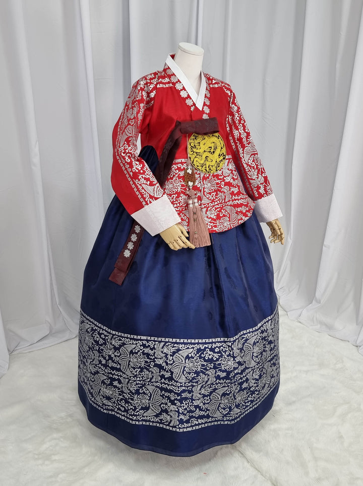 Korean Traditional Woman Personal Custom Hanbok Wedding Party Ceremony High Quality Print Dangui 당의 Queen Princess Design Hanbok Red Navy OSW144