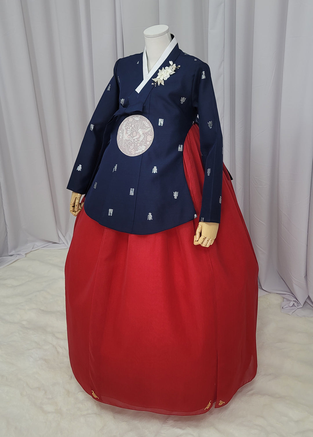 Korean Traditional Woman Personal Custom Hanbok Wedding Party Ceremony High Quality Print Dangui 당의 Queen Princess Design Hanbok Navy Red OSW150