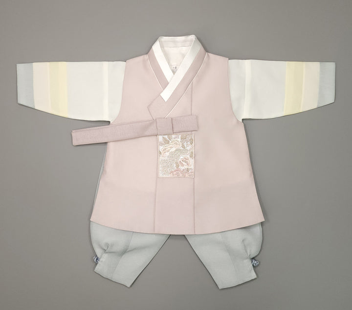 Korean Traditional Boy Baby Hanbok Dol Baikil Party Celebration 100th-15 Ages Pink Beige JYB101