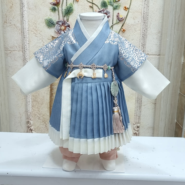 Korean Traditional Boy Baby Hanbok Dol Baikil Party Celebration 100th-10 Ages King Design Blue GHB115