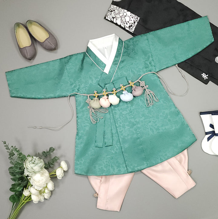 Korean Traditional Boy Baby Hanbok Dol Baikil Party Celebration 100 Days-8 Ages Oriental Silk Green OSB161