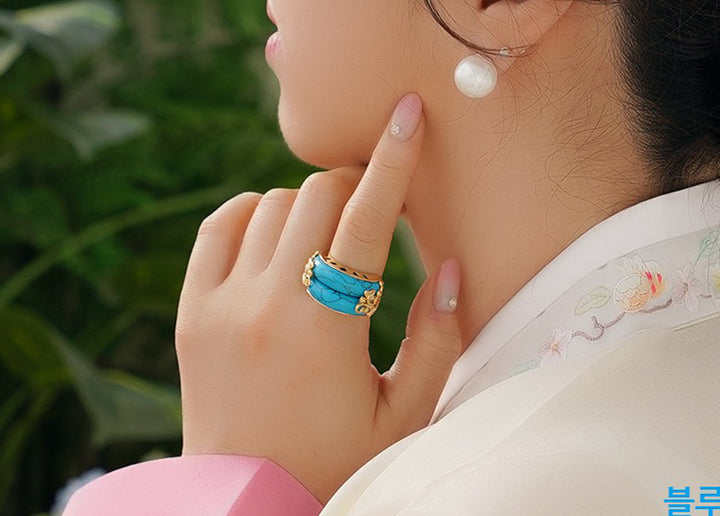 Korean Traditional Jade Ring Hanbok Accessory Item Adjustable Size Gold MR001