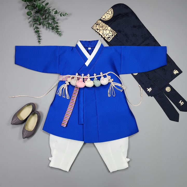 Korean Traditional Boy Baby Hanbok Dol Baikil Party Celebration 100 Days-8 Ages Vivid Blue OSB165