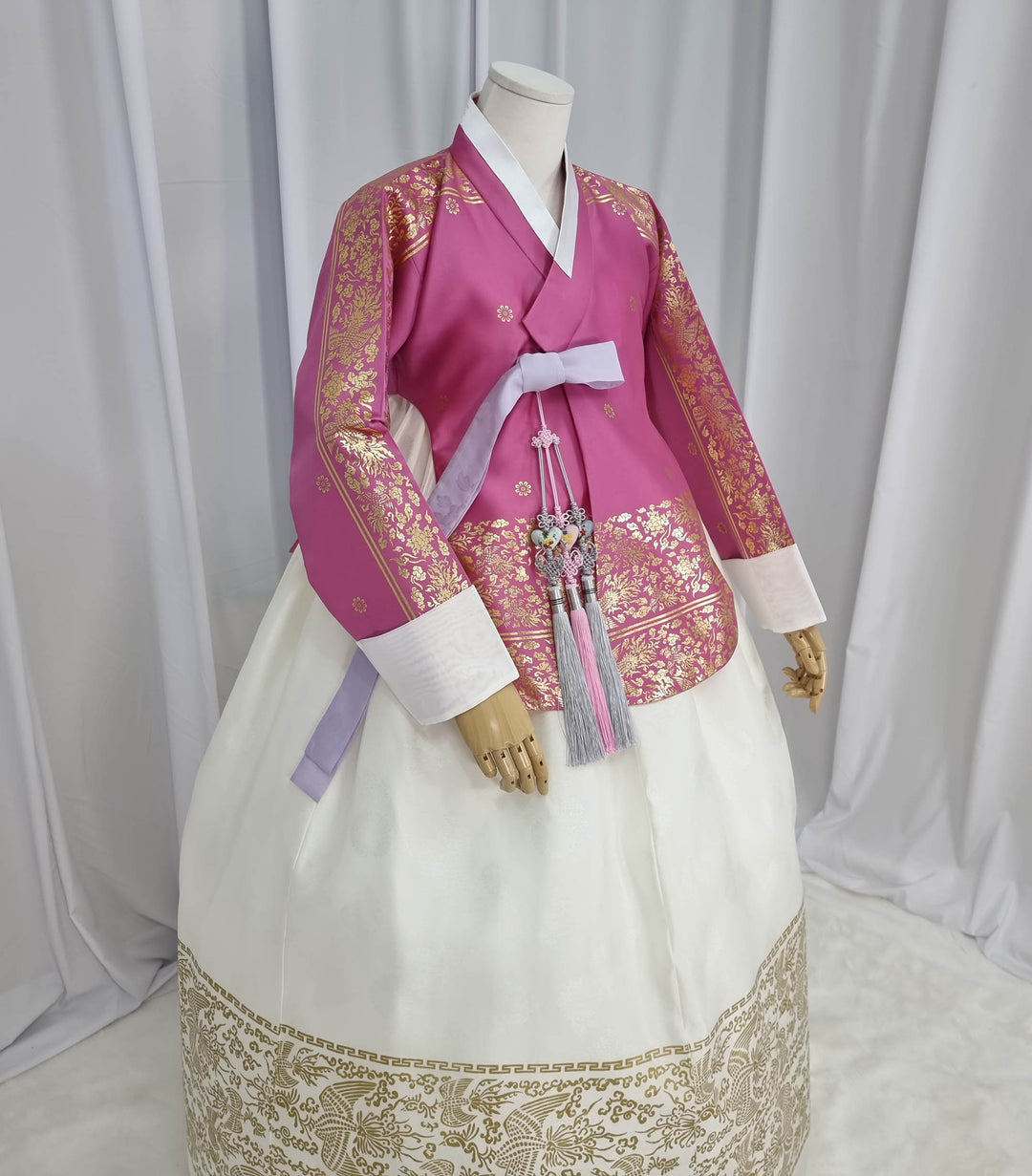 Korean Traditional Woman Personal Custom Hanbok Wedding Party Ceremony High Quality Print Dangui 당의 Queen Princess Design Hanbok Pink Ivory OSW146