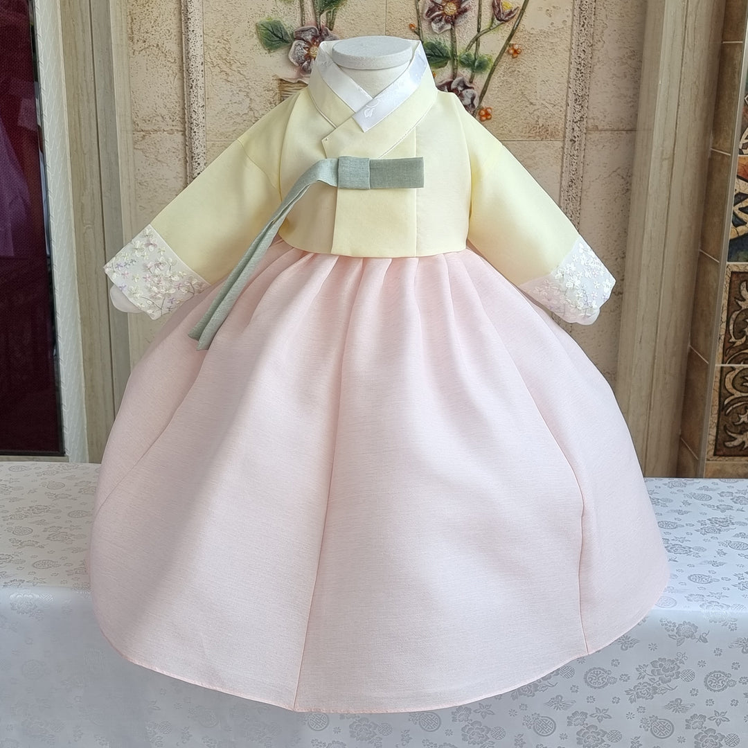 Hanbok Girl Baby Korea Traditional Clothing Set First Birthday Celebration Party 100th Birth Celebration 1–15 years Light Pink Cute Yellow HG164