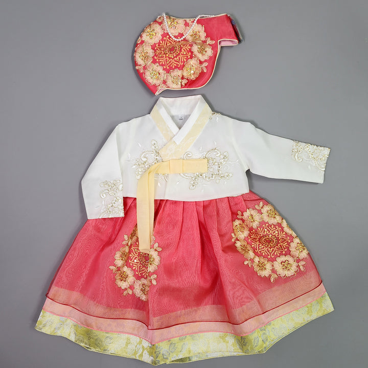 Hanbok Dress&nbsp;Girl Baby Korea Traditional Clothing Set First Birthday Celebration Party 1–10 years Beads Flower OSG141