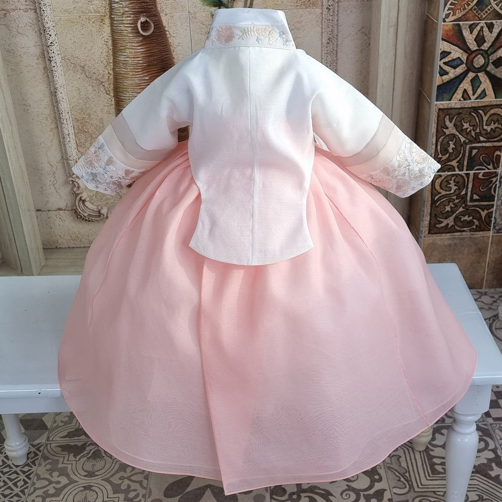 Hanbok Girl Baby Korea Traditional Clothing Set First Birthday Celebration Party 100th Birth Celebration 1–15 years White Peach Embroidery