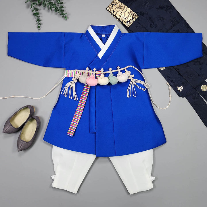 Korean Traditional Boy Baby Hanbok Dol Baikil Party Celebration 100 Days-8 Ages Vivid Blue OSB165