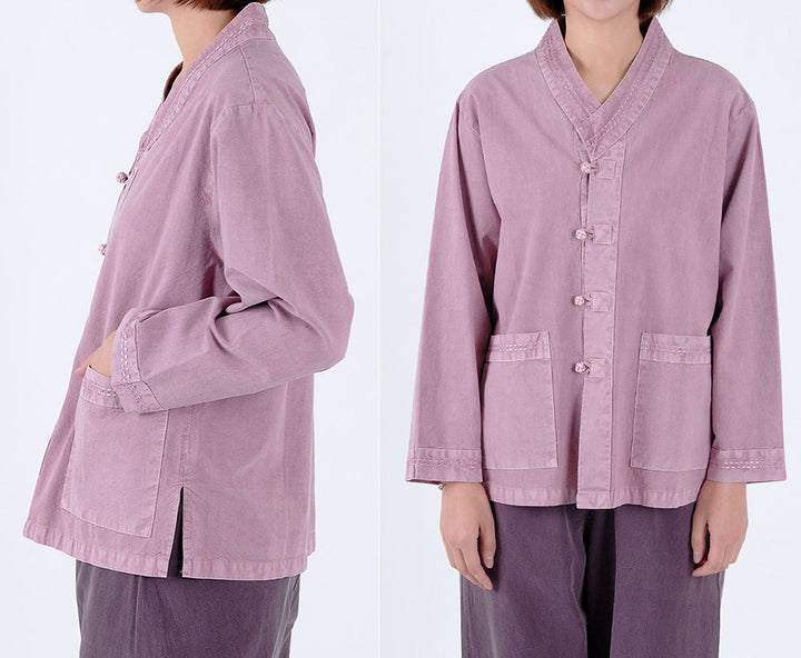 Korean Hanbok Washed Cotton Common Use Man Woman Casual Daily Clothing Meditation Yoga BTS Long Sleeve Lilac Cocoa 20005