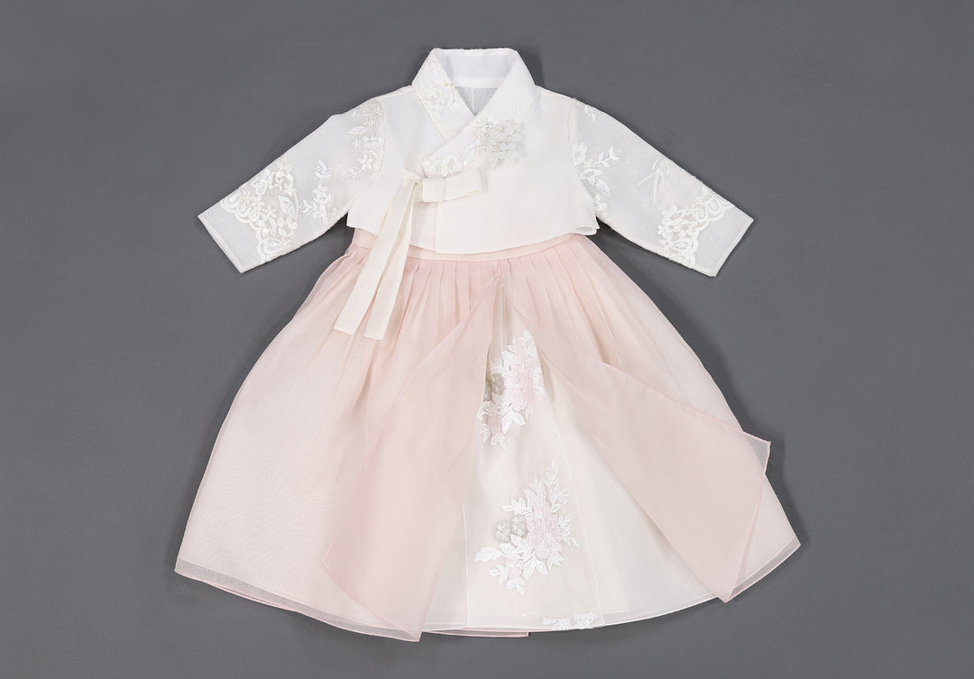 Hanbok Girl Baby Korea Traditional Clothing Set First Birthday Celebration Party 100th Birth Celebration 1-8 years White Embroidery Pink