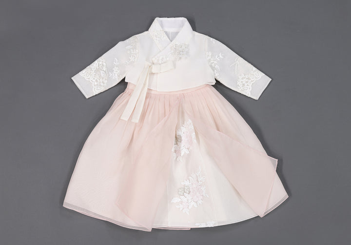 Hanbok Girl Baby Korea Traditional Clothing Set First Birthday Celebration Party 100th Birth Celebration 1-8 years White Embroidery Pink