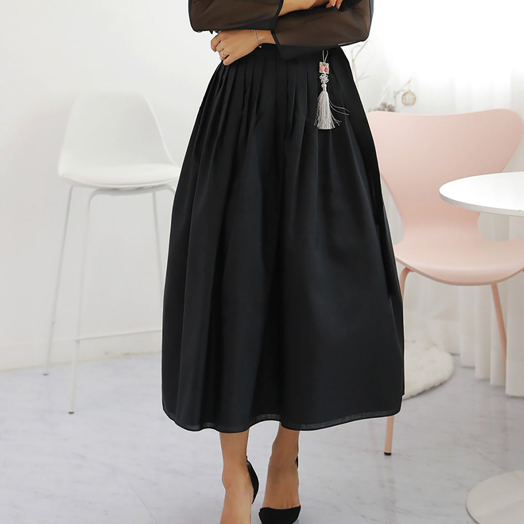 Korean Modern Daily Hanbok Casual Modernized Party Celebration Dress Top Jeogori Skirt Black Embroidery SSN005