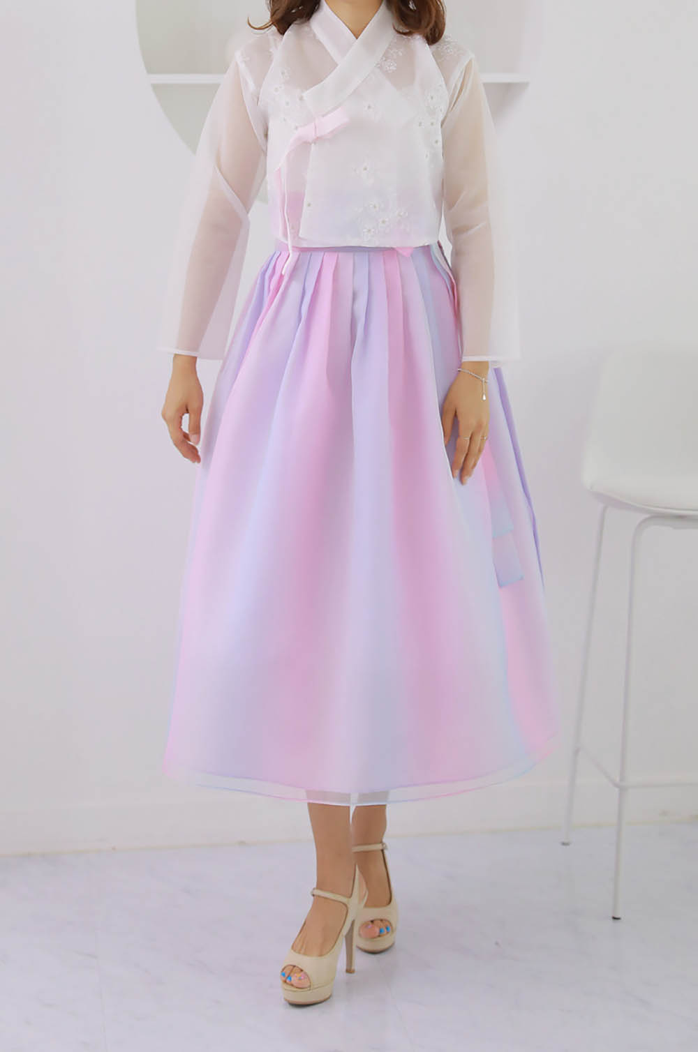 Korean Modern Daily Hanbok Casual Modernized Party Celebration Dress Top Jeogori Skirt White Lovely Pink SSN013