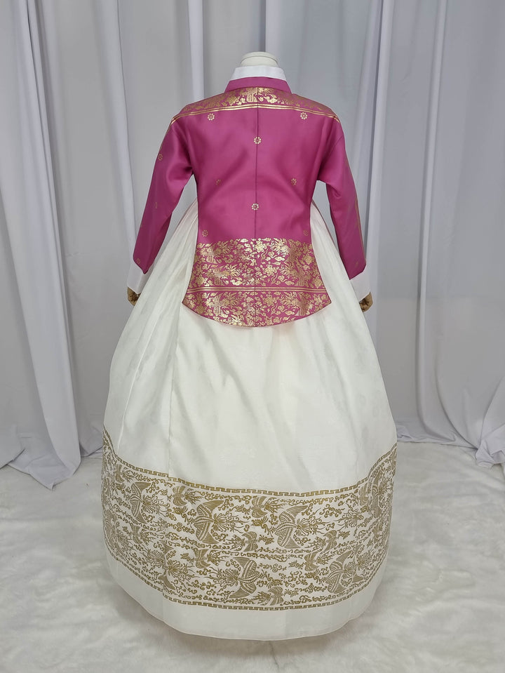 Korean Traditional Woman Personal Custom Hanbok Wedding Party Ceremony High Quality Print Dangui 당의 Queen Princess Design Hanbok Pink Ivory OSW146