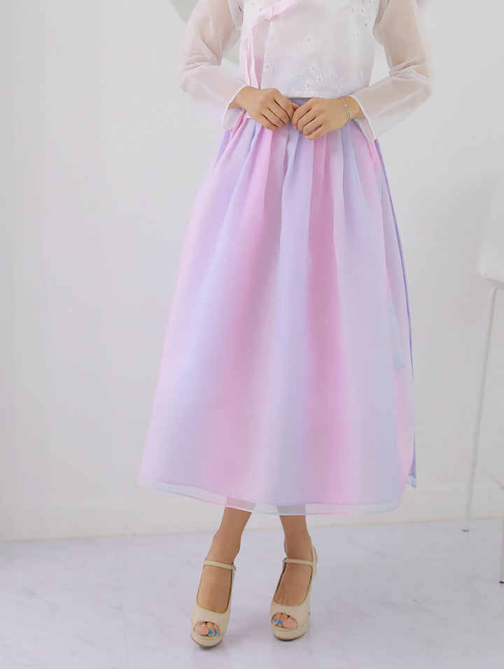 Korean Modern Daily Hanbok Casual Modernized Party Celebration Dress Top Jeogori Skirt White Lovely Pink SSN013