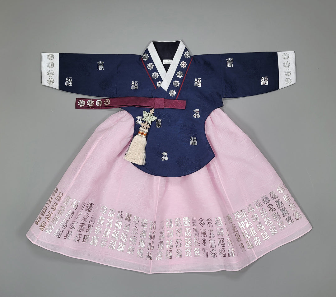 Hanbok Dress Girl Baby Korea Traditional Clothing Set First Birthday Celebration Party 100th Birth1–15 years Silver Print HG147