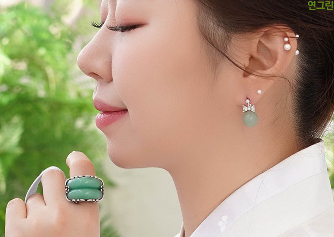 Korean Traditional Jade Ring Hanbok Accessory Item Adjustable Size Silver MR004