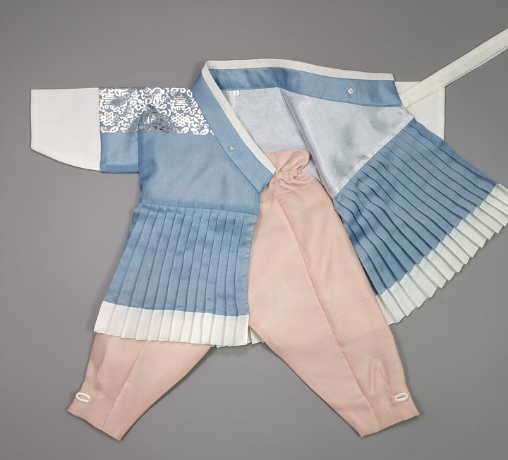 Korean Traditional Boy Baby Hanbok Dol Baikil Party Celebration 100th-10 Ages King Design Sky Blue GHB118