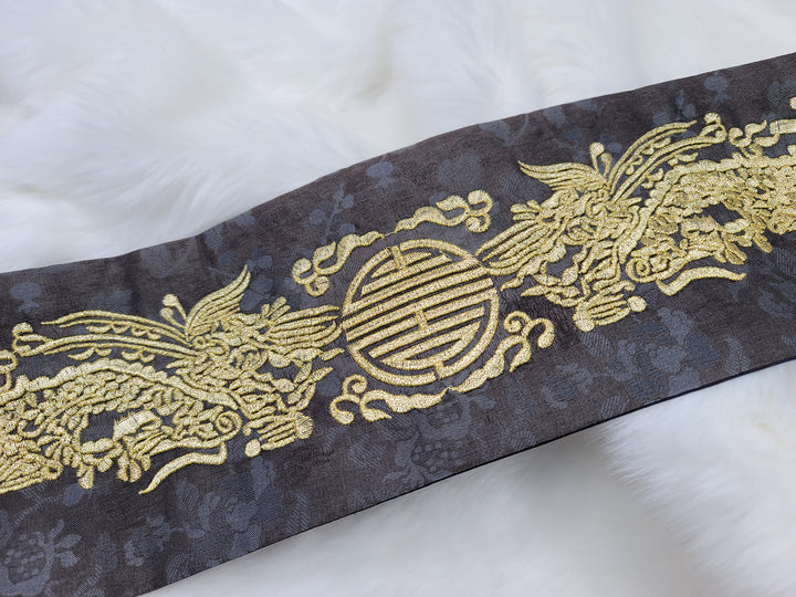Korean Traditional Hanbok Belt Man Embroidery Charcoal OB02