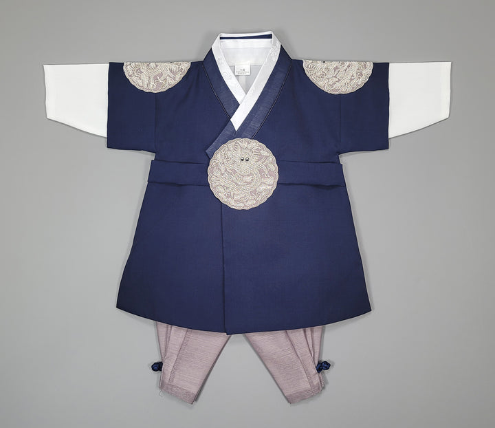 Korean Traditioanl Boy Baby Hanbok Dol Baikil Party Celebration 100th-8 Ages Navy Kings Design