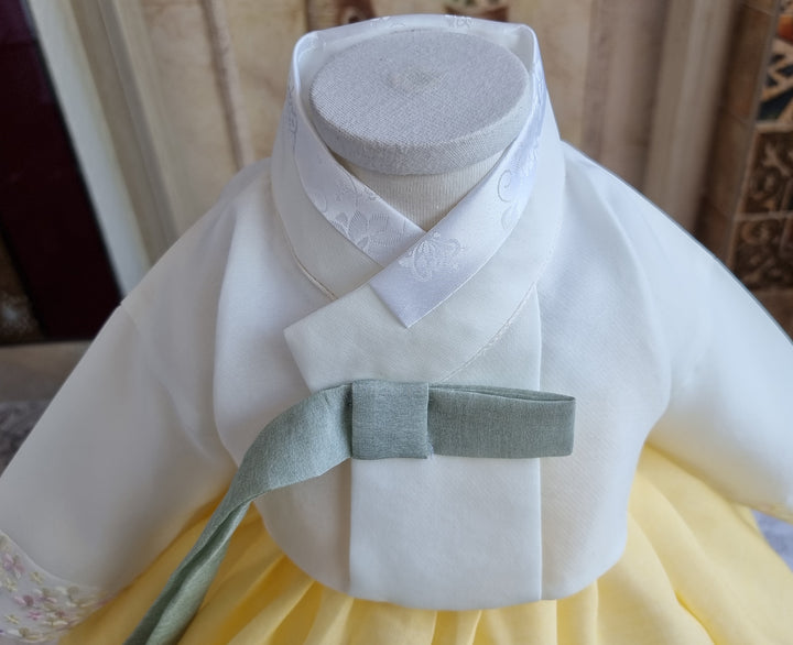 Hanbok Girl Baby Korea Traditional Clothing Set First Birthday Celebration Party 100th Birth Celebration 1–15 years Ivory Yellow HG166