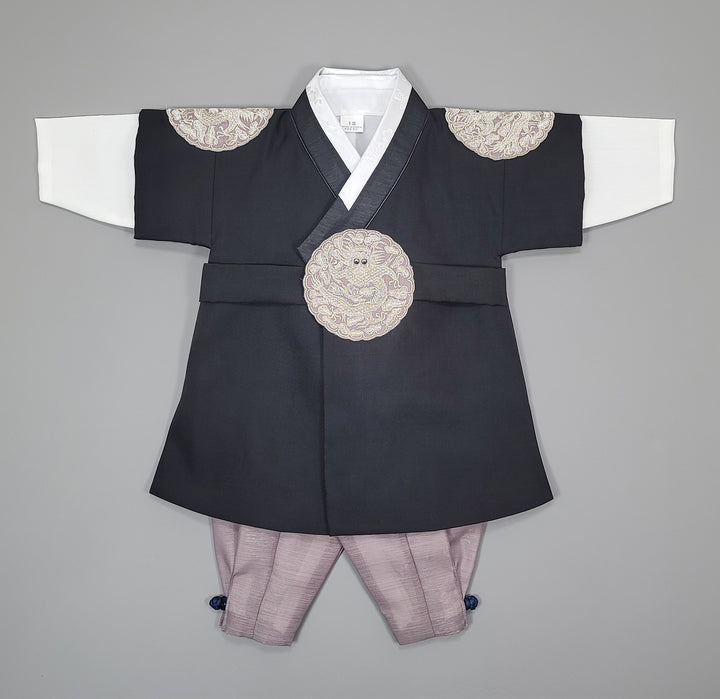 Korean Traditioanl Boy Baby Hanbok Dol Baikil Party Celebration 100th-8 Ages Black Kings Design