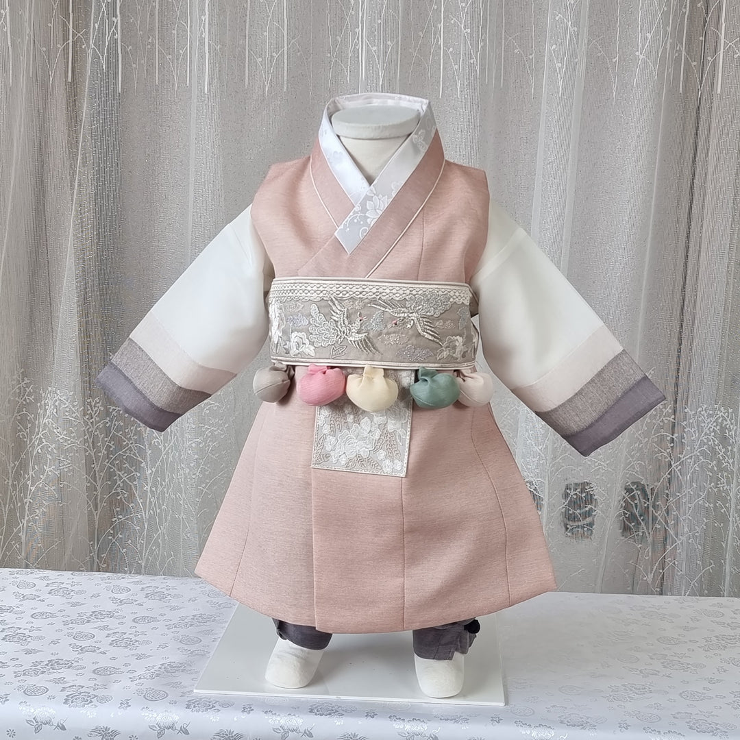 Korean Traditional Boy Baby Hanbok Dol Baikil Party Celebration 100th Days 1-15 Ages Dusty Pink 색동 HGB115