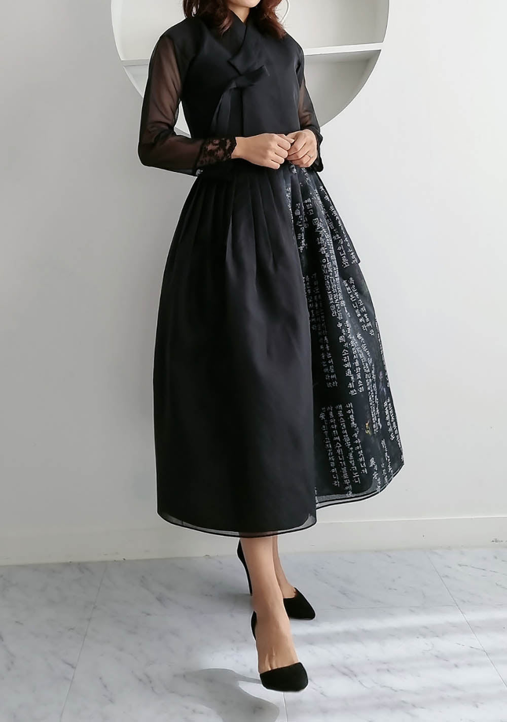 Korean Modern Daily Hanbok Casual Modernized Party Celebration Dress Top Jeogori Skirt Black&nbsp;SSN014